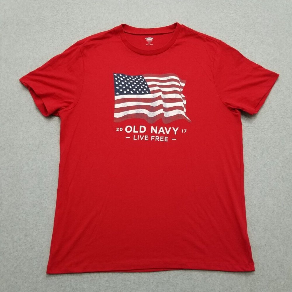 Old Navy Shirt Mens Large Red Short Sleeve American Flag‎